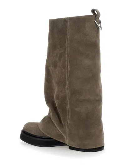 Attico 'robin' Beige Boots With Logo Plaque On The Rear And Pull-tab At The Heel In Suede Leather Woman