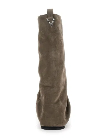Attico 'robin' Beige Boots With Logo Plaque On The Rear And Pull-tab At The Heel In Suede Leather Woman