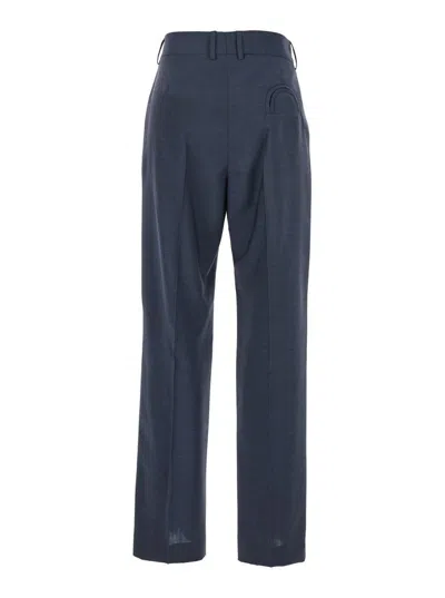 Blazé Milano 'aile' Blue Pants With Belt Loops And Box-pleated Details In Wool Blend Woman