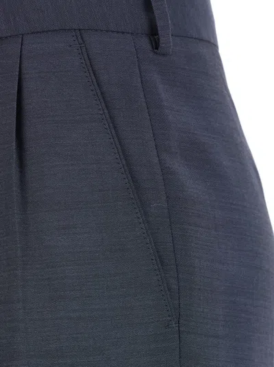 Blazé Milano 'aile' Blue Pants With Belt Loops And Box-pleated Details In Wool Blend Woman