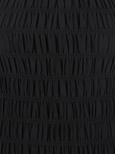 Michael Kors Black Crewneck Sleeveless Long Dress With Ruches And Ruffled Skirt In Tech Fabric Woman In Black