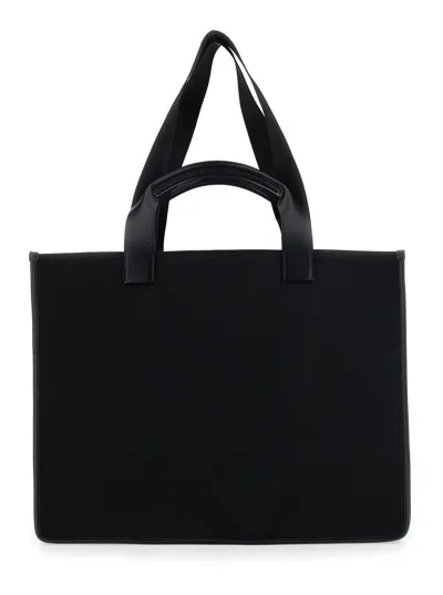 Maison Margiela Black Tote Bag With Logo Applied On The Front In Cotton And Fabric Blend Woman