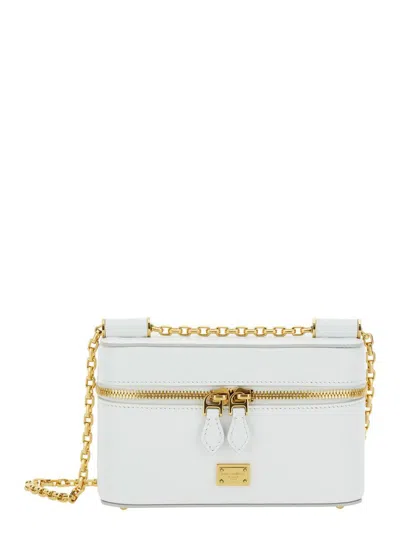 Dolce & Gabbana 'sicily Cube' White Shoulder Bag With Logo Plaque On The Front And Double Zip In Leather Woman