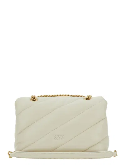 Pinko 'love Classic Puff' White Shoulder Bag With Diagonal Maxi Quilting In Leather Woman