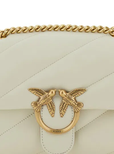 Pinko 'love Classic Puff' White Shoulder Bag With Diagonal Maxi Quilting In Leather Woman