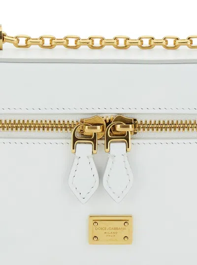 Dolce & Gabbana 'sicily Cube' White Shoulder Bag With Logo Plaque On The Front And Double Zip In Leather Woman