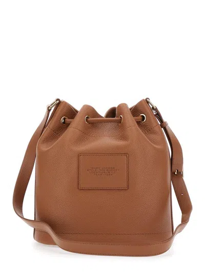Marc Jacobs 'the Bucket' Brown Crossbody Bag With Embossed Logo On The Front In Hammered Leather Woman