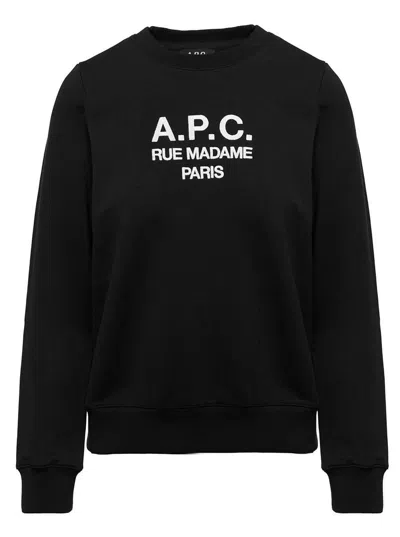 Apc A.p.c. Tina' Black Crewneck Sweatshirt With Contrasting Logo Print In Cotton
