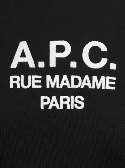 Apc A.p.c. Tina' Black Crewneck Sweatshirt With Contrasting Logo Print In Cotton