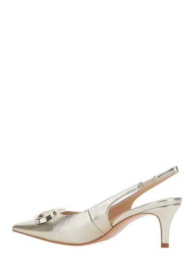 Twinset Metallic Slingback Pumps With Oval D Logo Plaque On The Front In Leather Woman