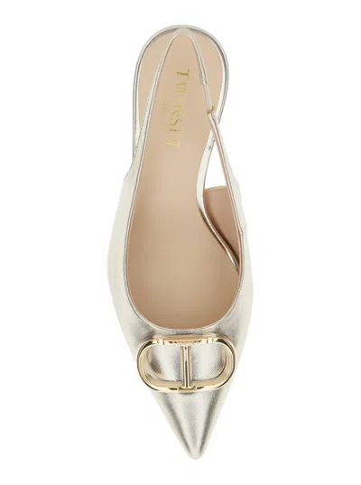 Twinset Metallic Slingback Pumps With Oval D Logo Plaque On The Front In Leather Woman