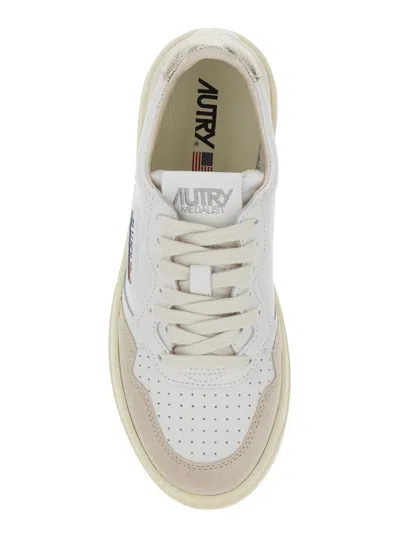 Autry 'medalist' White Low Top Sneakers With Logo Patch On Tongue And Side In Leather Blend Woman