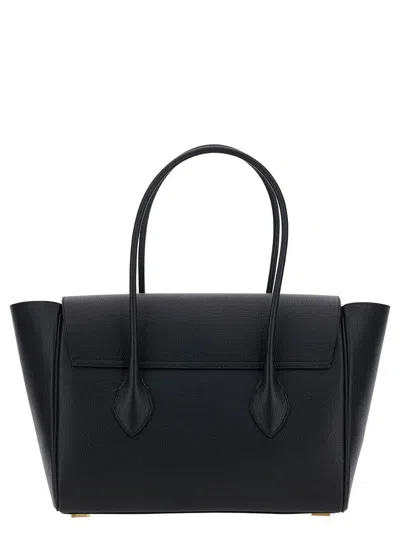 Ferragamo Black Tote Bag With Logo And Plaque Detail In Hammered Leather Woman