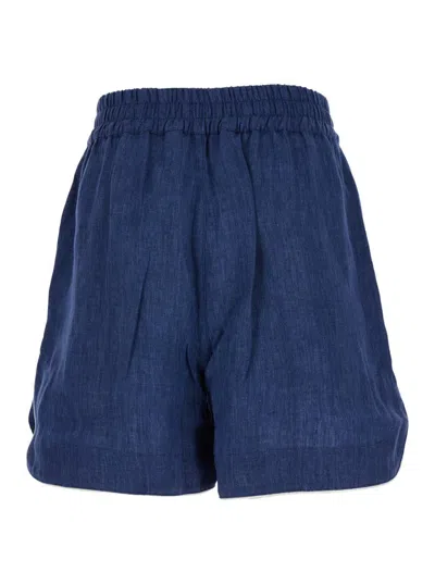 Palm Angels Blue Shorts With Monogram In Linen Woman In Blue