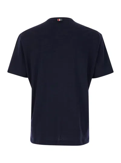 Thom Browne Blue T-shirt With Logo Patch In Stretch Wool Man In Blue