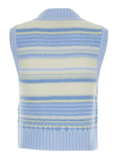 Ganni Multicolor Knit Vest With Stripe Motif In Wool Woman