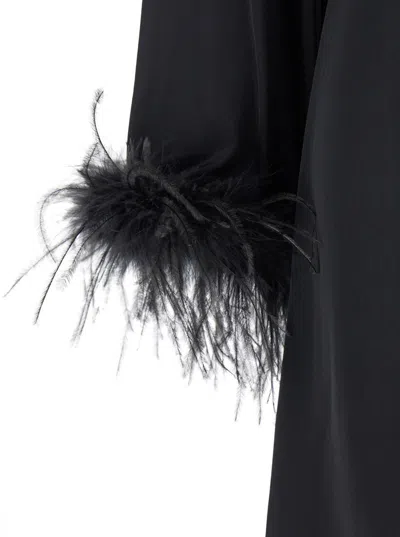 Twinset Black Crewneck Dress With Feathered Cuffs In Viscose Woman In Black
