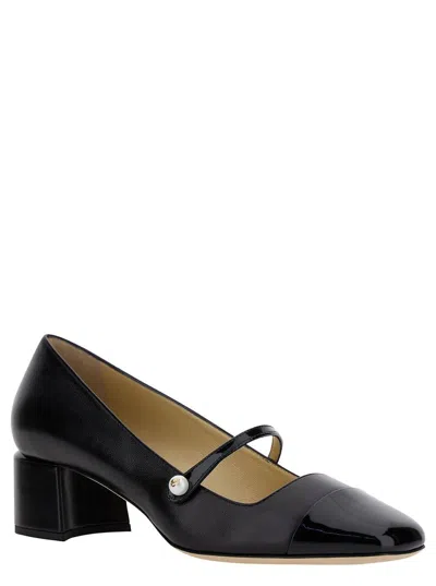 Jimmy Choo 'elisa 45' Black Pumps With Pearl Detail In Patent Leather Woman