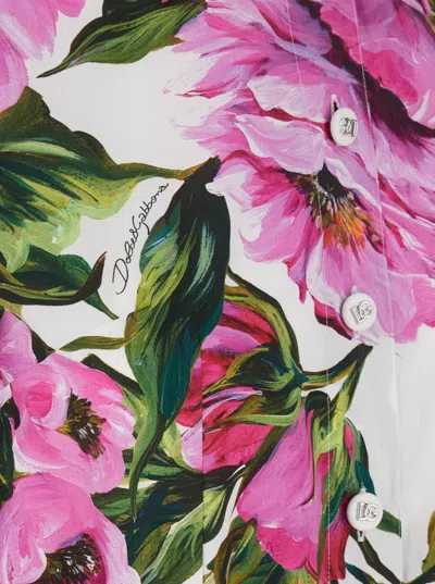 Dolce & Gabbana Pink Crewneck Dress With Logo Lettering Detail On The Front And All-over Floral Motif