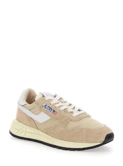 Autry 'reel Wind' Beige Low Top Sneakers With Logo Detail In Suede Woman