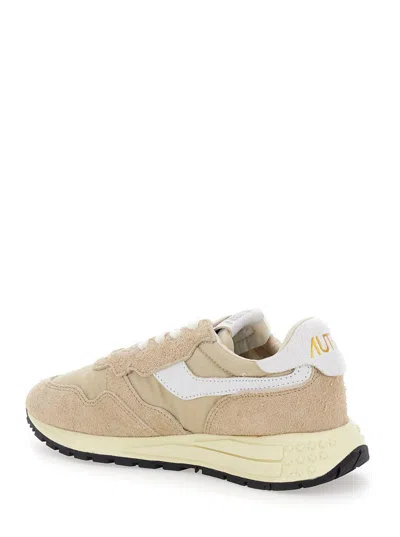 Autry 'reel Wind' Beige Low Top Sneakers With Logo Detail In Suede Woman