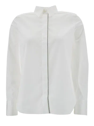 Brunello Cucinelli Oversized White Shirt With Monile Detail In Cotton Blend Woman