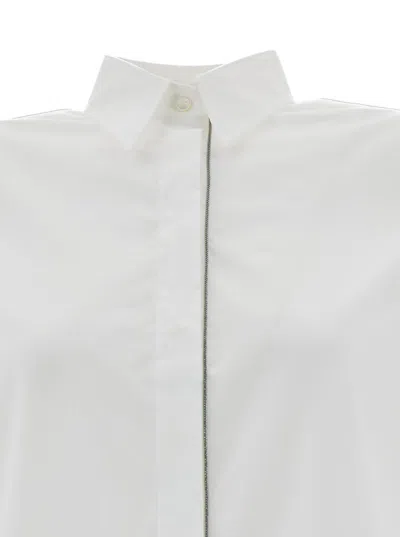 Brunello Cucinelli Oversized White Shirt With Monile Detail In Cotton Blend Woman