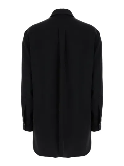 Plain Black Maxi Shirt With Buttons In Techno Fabric Woman
