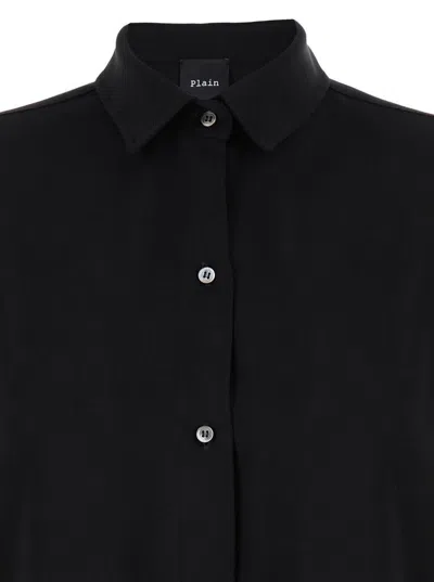 Plain Black Maxi Shirt With Buttons In Techno Fabric Woman