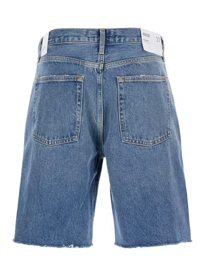 Agolde Blue Five-pocket Shorts With Button Closure In Denim Woman