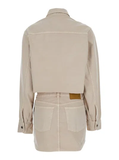 Haikure 'tamu' Beige Dress With Drop Shoulders And Logo Patch On The Back In Cotton Woman