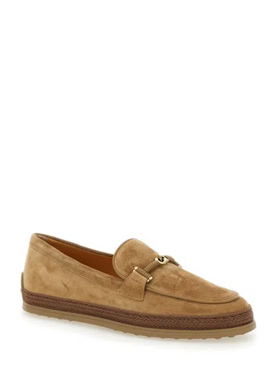 Tod's Brown Loafers With Cord Detail In Leather Woman