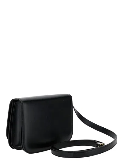 Ferragamo 'fiamma S' Black Shoulder Bag With Logo Detail And Oblique Flap In Leather Woman