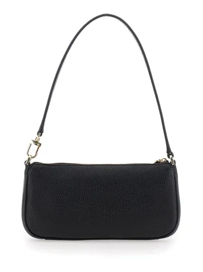 Michael Kors 'zoe' Black Shoulder Bag With Pockets And Straps On The Front In Hammered Leather Woman