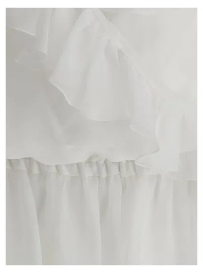 Dolce & Gabbana White Cropped Blouse With Ruffles Trim In Silk Woman