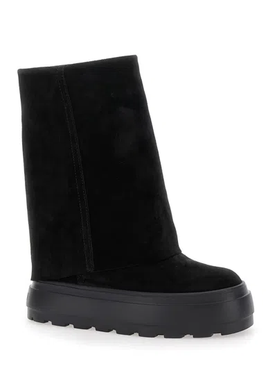 Casadei Black Boots With Turn-up With Platform In Suede Woman