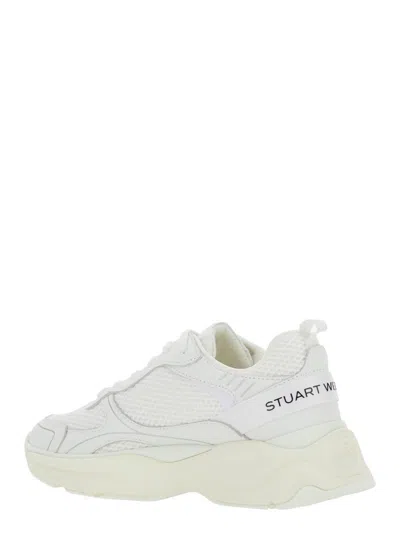 Stuart Weitzman White Sneakers With Logo Embroidery On The Side And Logo Patch On The Heel In Leather And Mesh Woman
