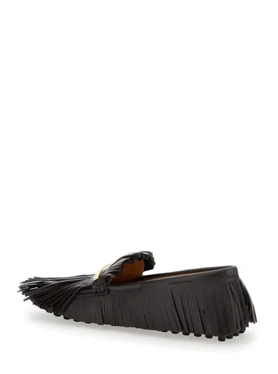 Tod's 'yorky' Brown Loafers With Fringes In Leather Woman