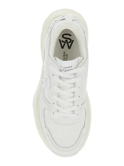 Stuart Weitzman White Sneakers With Logo Embroidery On The Side And Logo Patch On The Heel In Leather And Mesh Woman