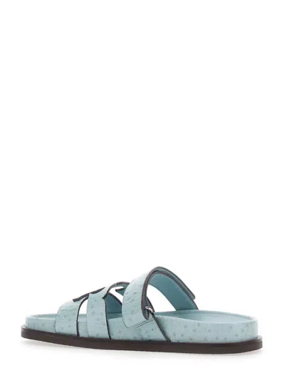 Tory Burch 'ines' Blue Sandals With Patch Logo On The Front In Leather Woman
