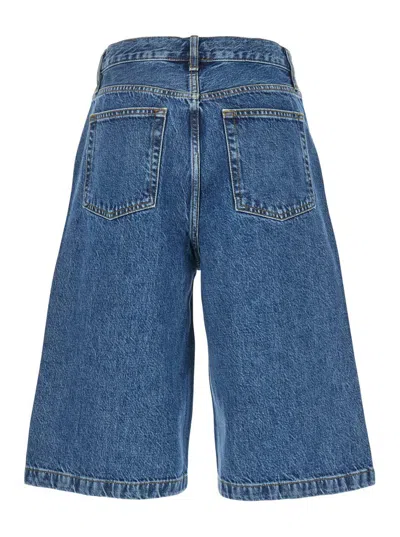 Frame 'the Boy Short'' Blue Shorts With Belt Loops In Denim Woman