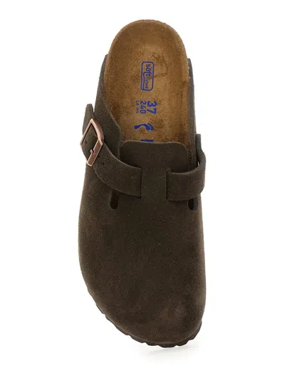Birkenstock 'boston' Brown Slip-on Mules With Buckle In Suede Woman