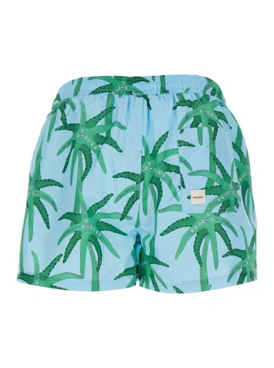 Jacquemus Le Maillot Puntini Light Blue Swimsuit With Elastic Waist And All-over Print In Tech Fabric Man