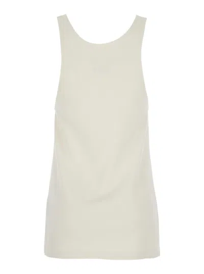 Maison Margiela Beige Top With Wide Neckline And Logo Printed On The Front In Viscose And Cotton Blend Woman
