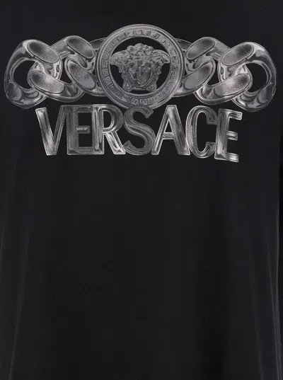 Versace Black T-shirt With Medusa Head Logo Print On The Front In Cotton Man