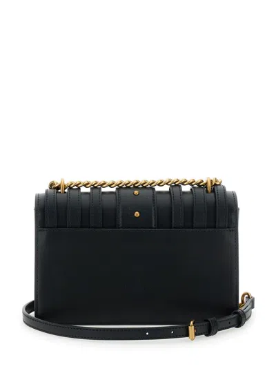 Pinko 'love One Mini Light' Black Crossbody Bag With Love Birds Diamond Cut Buckle On The Front And Straps