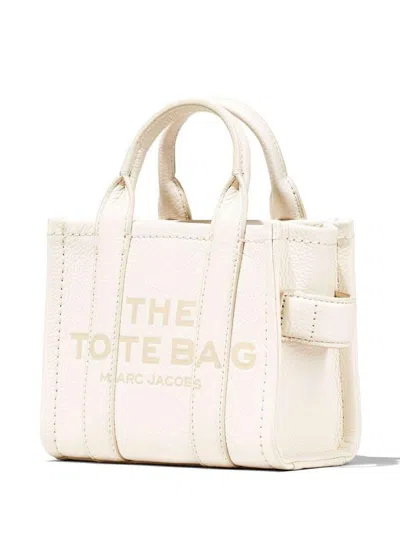 Marc Jacobs 'the Micro Tote Bag' White Shoulder Bag With Logo In Grainy Leather Woman