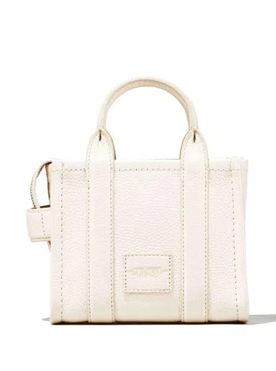 Marc Jacobs 'the Micro Tote Bag' White Shoulder Bag With Logo In Grainy Leather Woman