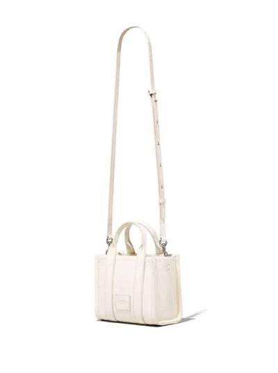 Marc Jacobs 'the Micro Tote Bag' White Shoulder Bag With Logo In Grainy Leather Woman