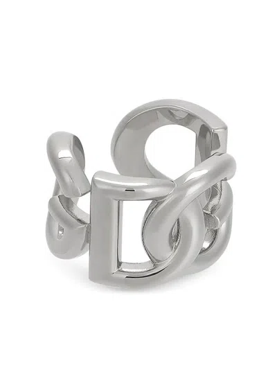 Dolce & Gabbana Silver-tone Chunky Logo Ring In Brass Man